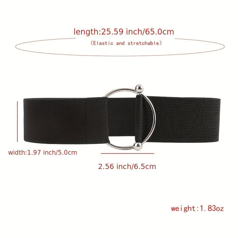 Round Buckle Elastic Belt Wide Waistband for Women