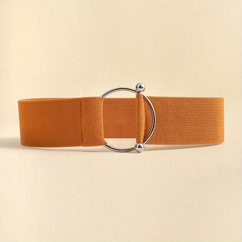 Round Buckle Elastic Belt Wide Waistband for Women