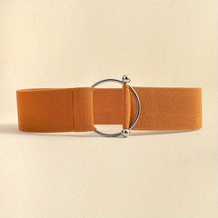 Round Buckle Elastic Belt Wide Waistband for Women