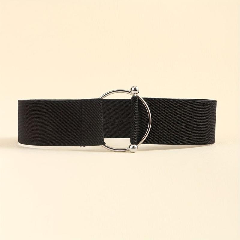 Round Buckle Elastic Belt Wide Waistband for Women