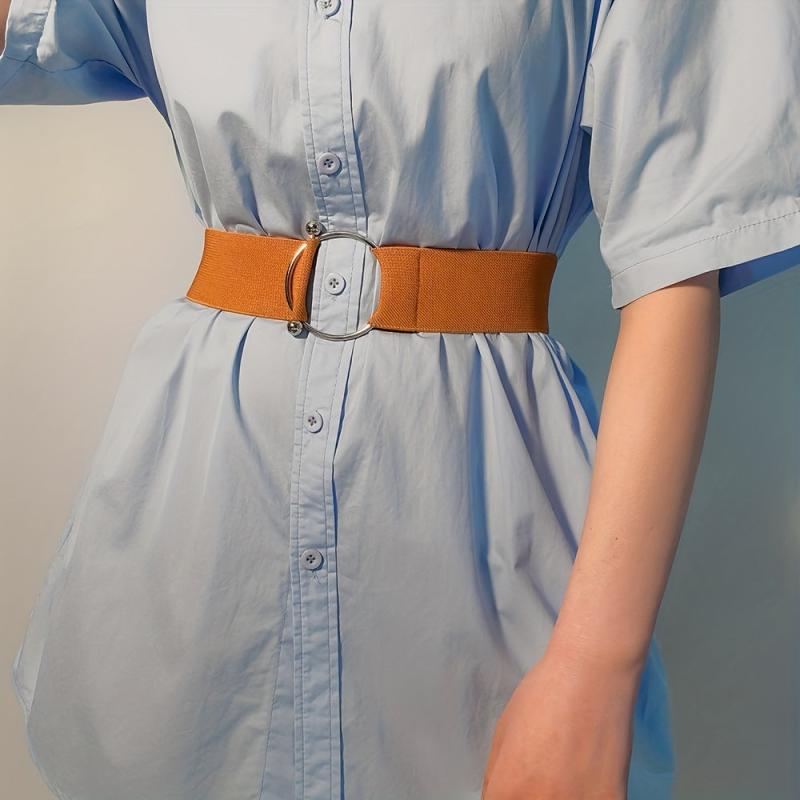 Round Buckle Elastic Belt Wide Waistband for Women