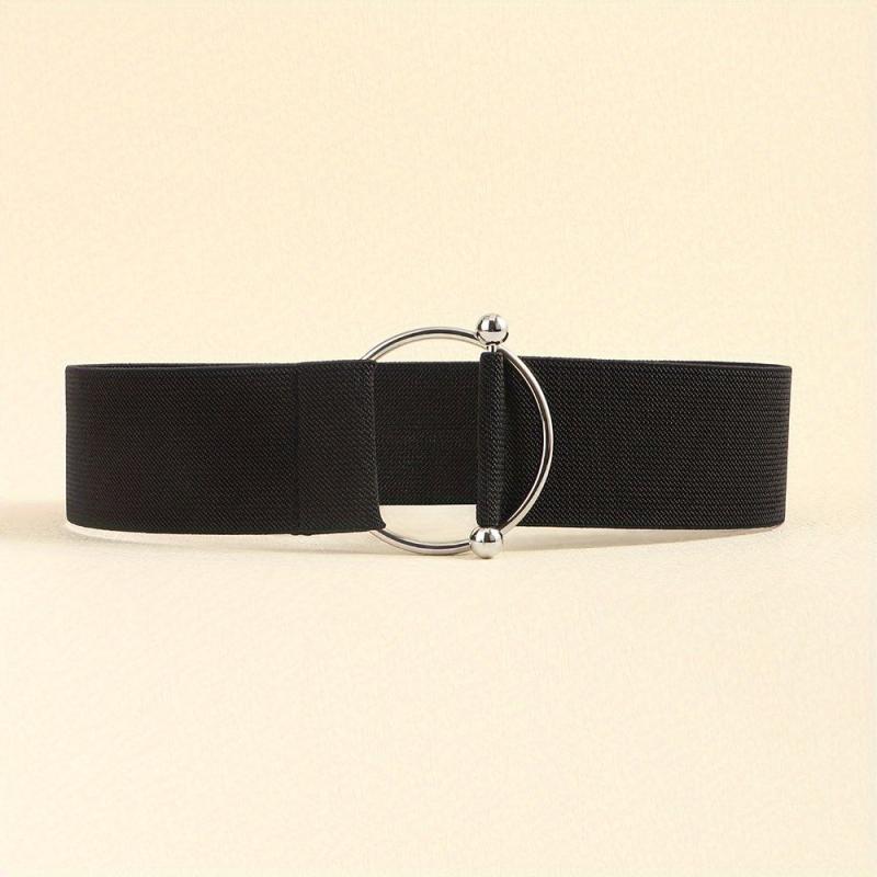 Round Buckle Elastic Belt Wide Waistband for Women