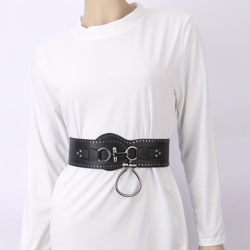 Punk Wide Belt Rivet Decor PU Leather Waistband For Women