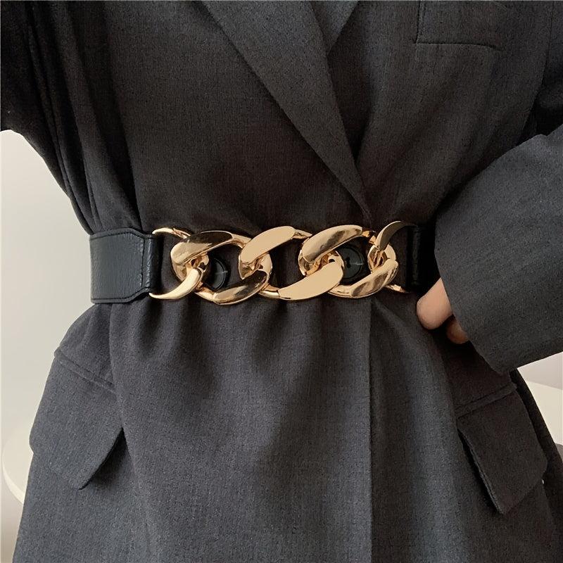 Women's Chain Decor Belt Elastic Metal Belt
