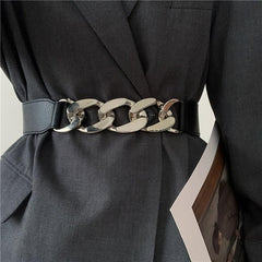 Women's Chain Decor Belt Elastic Metal Belt