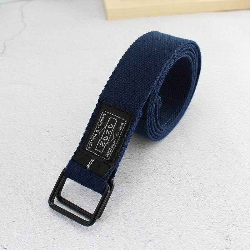 Solid Canvas Belt With Double Square Buckle
