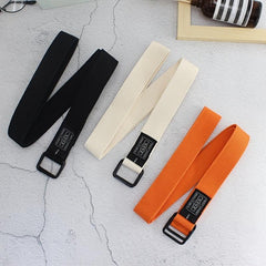 Solid Canvas Belt With Double Square Buckle