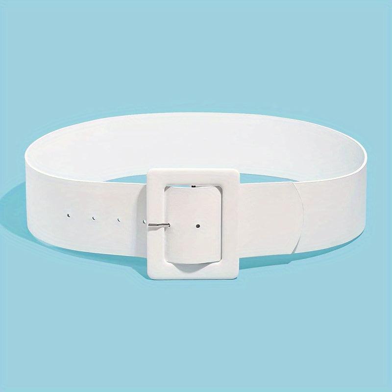  Wide Coat Belt Square Buckle PU Belt Casual Dress Girdle Waistband