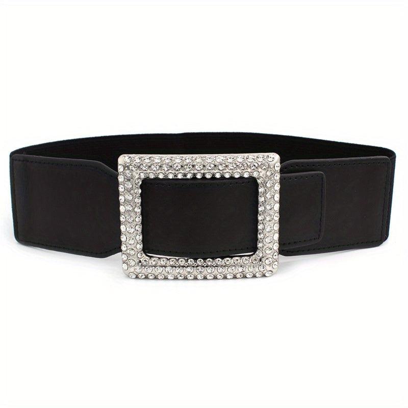 Vintage Punk Oversized Buckle Belt PU Girdle Elastic Wide Waistband