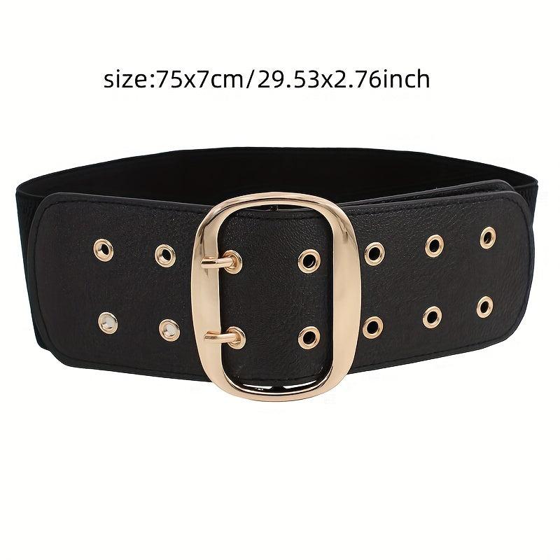 Vintage Punk Oversized Buckle Belt PU Girdle Elastic Wide Waistband