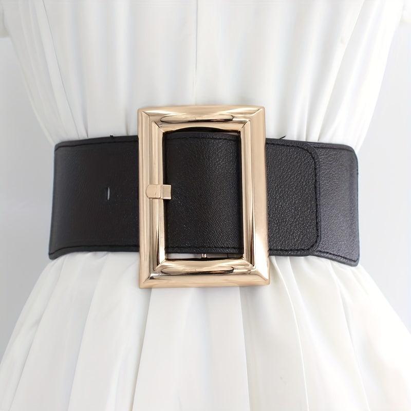 Vintage Punk Oversized Buckle Belt PU Girdle Elastic Wide Waistband