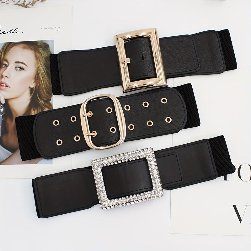 Vintage Punk Oversized Buckle Belt PU Girdle Elastic Wide Waistband