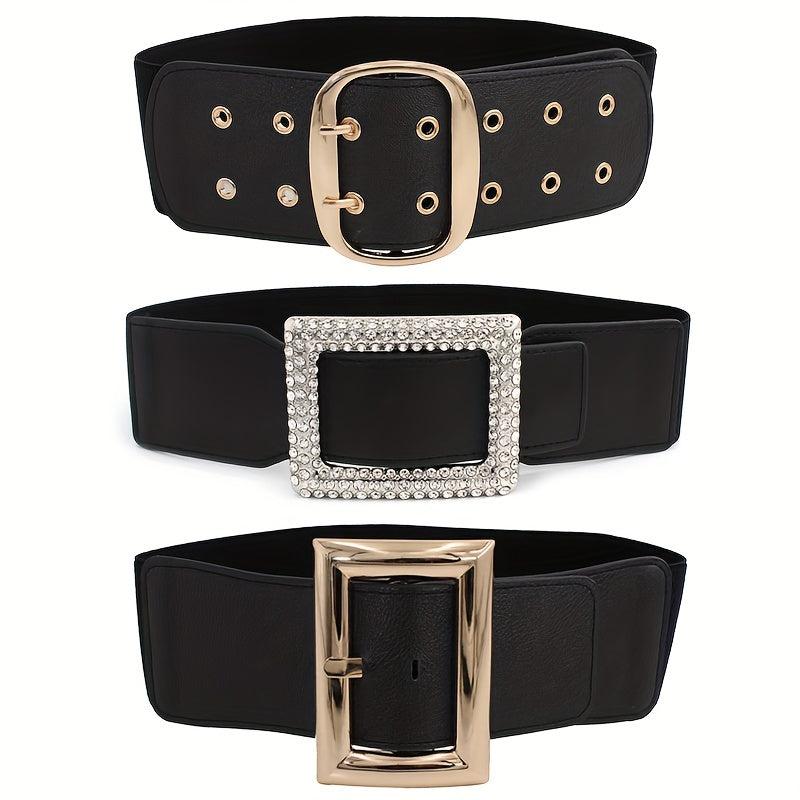 Vintage Punk Oversized Buckle Belt PU Girdle Elastic Wide Waistband