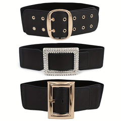 Vintage Punk Oversized Buckle Belt PU Girdle Elastic Wide Waistband