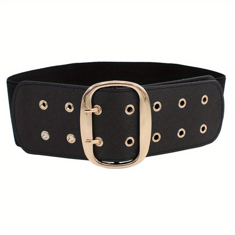 Vintage Punk Oversized Buckle Belt PU Girdle Elastic Wide Waistband