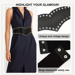 Eyelet Hollow Out Wide Belt Punk Elastic Waistband