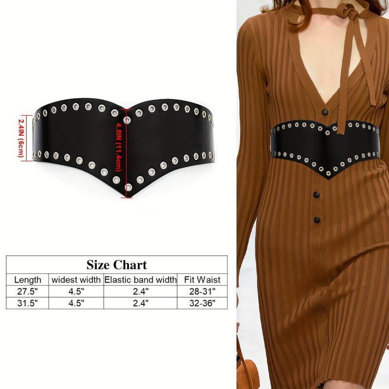 Eyelet Hollow Out Wide Belt Punk Elastic Waistband