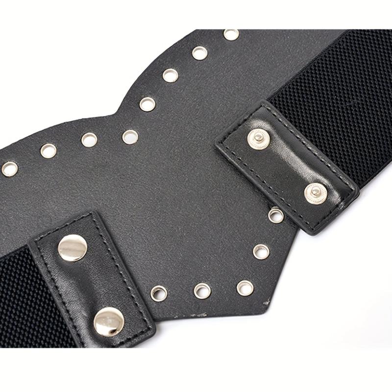 Eyelet Hollow Out Wide Belt Punk Elastic Waistband