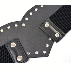 Eyelet Hollow Out Wide Belt Punk Elastic Waistband