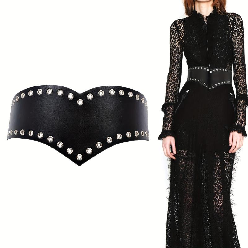 Eyelet Hollow Out Wide Belt Punk Elastic Waistband