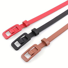 Candy PU Leather Belt Thin Casual Women Rectangular Buckle Belts