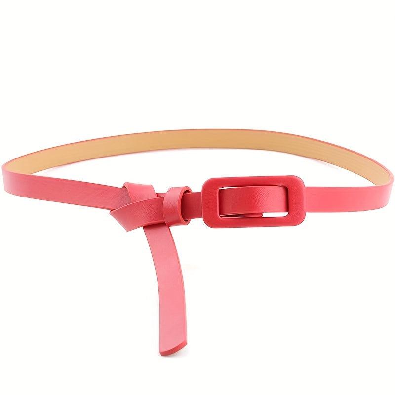 Candy PU Leather Belt Thin Casual Women Rectangular Buckle Belts