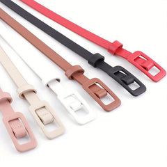 Candy PU Leather Belt Thin Casual Women Rectangular Buckle Belts