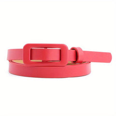 Candy PU Leather Belt Thin Casual Women Rectangular Buckle Belts