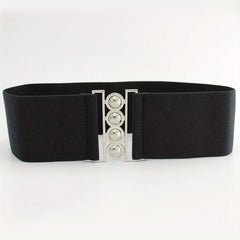 Women's Layered Belt Elastic Girdle Circle Metal Buckle Dress Shirt Waist Belt