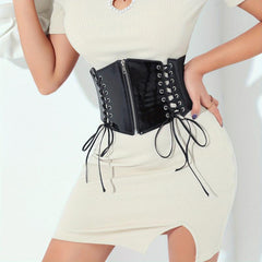 Bright Lace Up Zipper Belt Elastic Waspie Corset Belts Wide Waistband