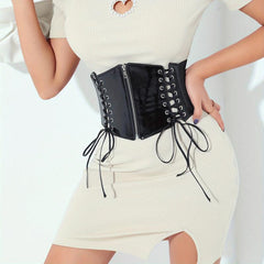 Bright Lace Up Zipper Belt Elastic Waspie Corset Belts Wide Waistband