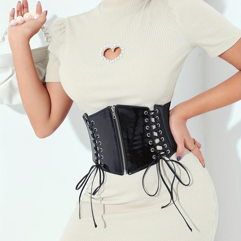 Bright Lace Up Zipper Belt Elastic Waspie Corset Belts Wide Waistband