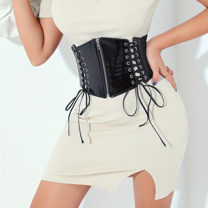 Bright Lace Up Zipper Belt Elastic Waspie Corset Belts Wide Waistband