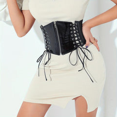 Bright Lace Up Zipper Belt Elastic Waspie Corset Belts Wide Waistband