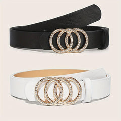 2pcs Rhinestone Buckle Belt Set for Women