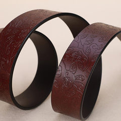 Embossed Cowhide Leather Belt with Square Buckle