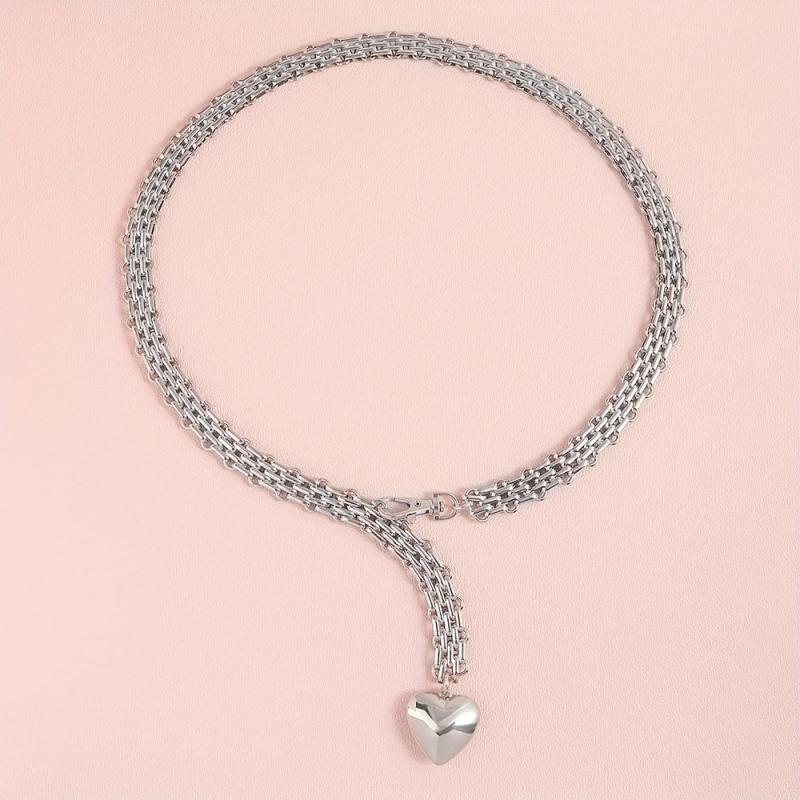 Heart Pendant Silvery Waist Chain Punk Metal Chain Belt for Women