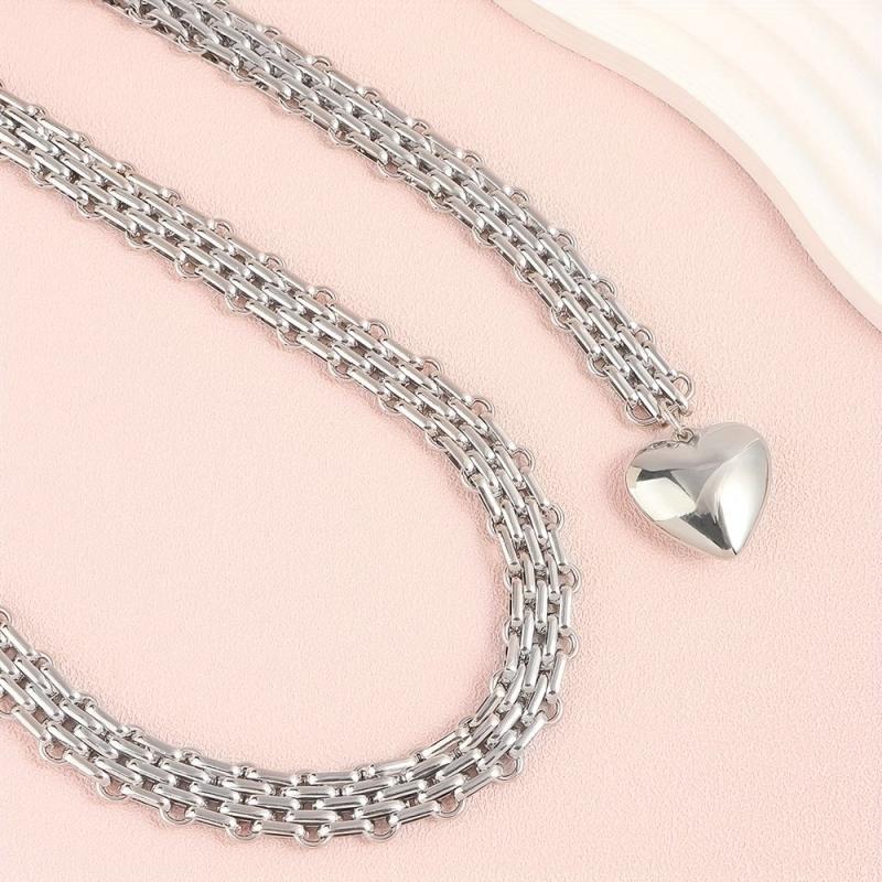 Heart Pendant Silvery Waist Chain Punk Metal Chain Belt for Women