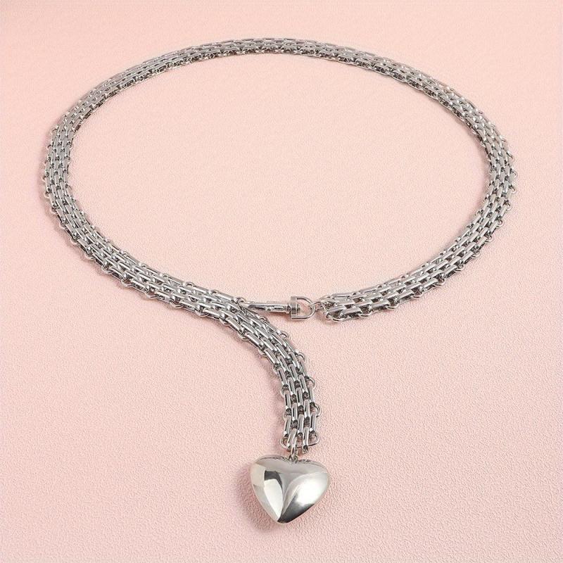 Heart Pendant Silvery Waist Chain Punk Metal Chain Belt for Women