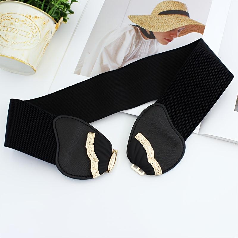 Metal Decoration Wide Belt Waist Elastic Belt With Skirt