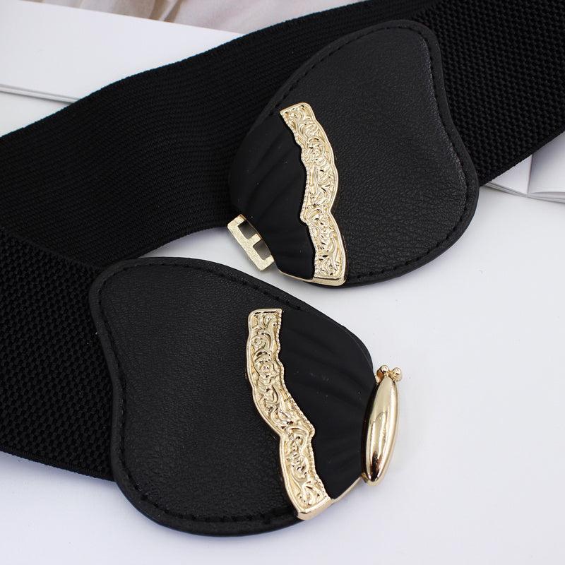 Metal Decoration Wide Belt Waist Elastic Belt With Skirt