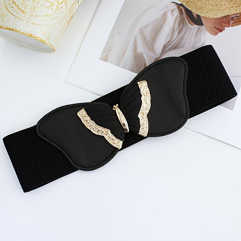 Metal Decoration Wide Belt Waist Elastic Belt With Skirt