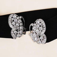 Rhinestone Belt Butterfly Decorated Elastic Girdle Butterfly Hook Buckle