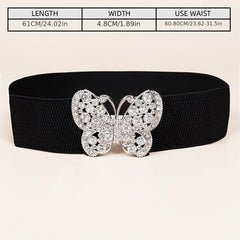 Rhinestone Belt Butterfly Decorated Elastic Girdle Butterfly Hook Buckle
