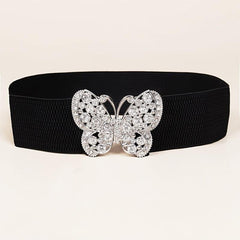 Rhinestone Belt Butterfly Decorated Elastic Girdle Butterfly Hook Buckle