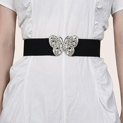 Rhinestone Belt Butterfly Decorated Elastic Girdle Butterfly Hook Buckle