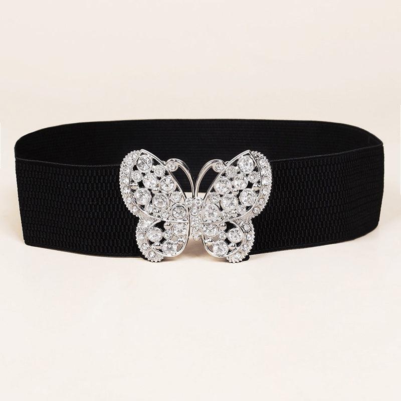 Rhinestone Belt Butterfly Decorated Elastic Girdle Butterfly Hook Buckle
