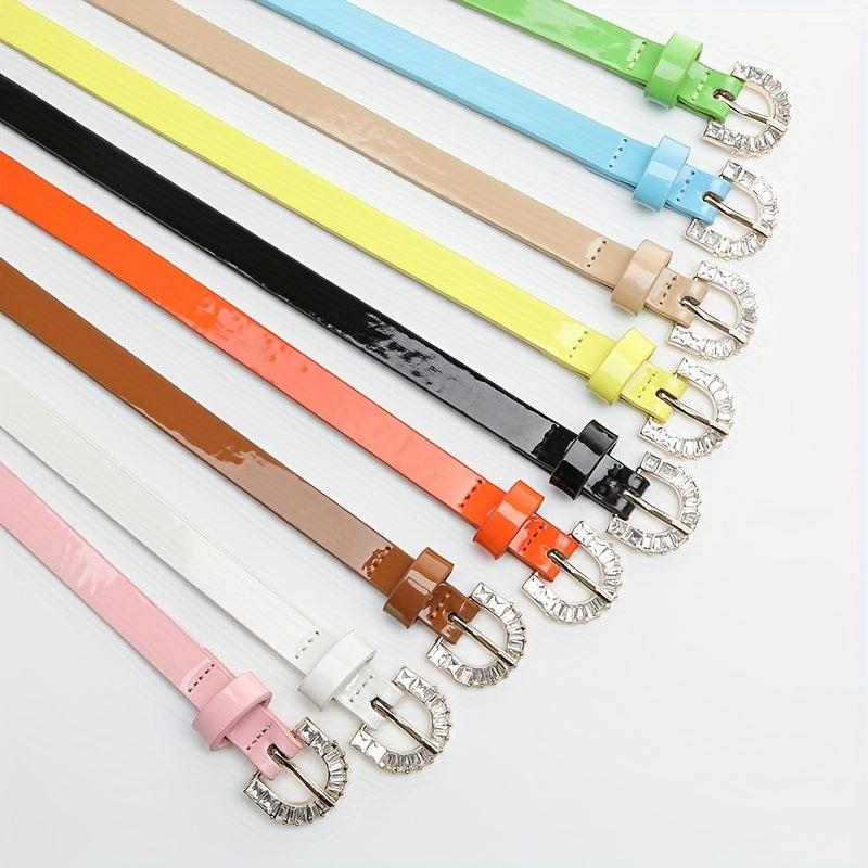 Bright Candy PU Belt Thin Patent Leather Belt For Women