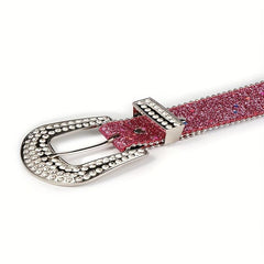 Rose Red Sequin Y2K PU Belt Star Rivet Eyelet Punk Rhinestone Belt
