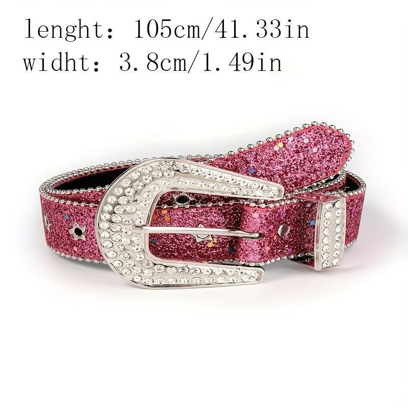 Rose Red Sequin Y2K PU Belt Star Rivet Eyelet Punk Rhinestone Belt